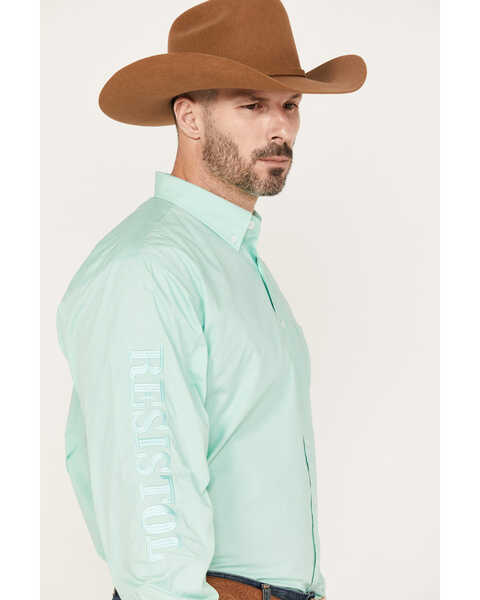 Image #2 - Resistol Men's Jacksonville Solid Long Sleeve Button Down Western Shirt, Aqua, hi-res