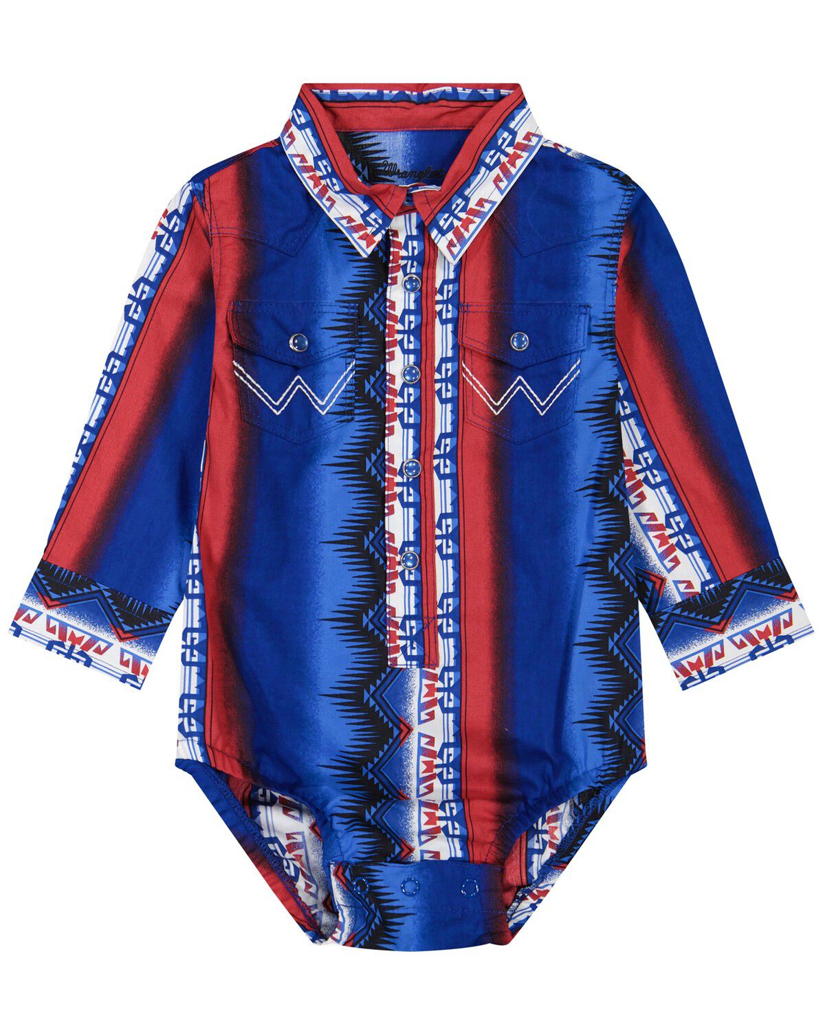 Wrangler Infant Boys' Checotah Southwestern Print Long Sleeve Snap Onesie, Multi, hi-res