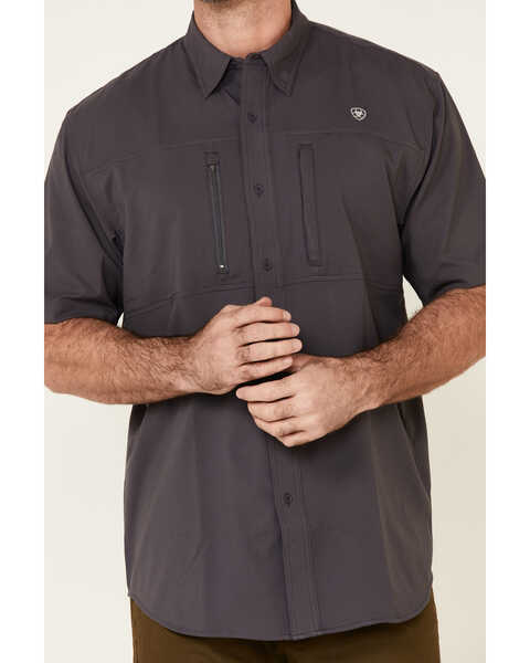Image #3 - Ariat Men's Solid Charcoal Tek Short Sleeve Button Down Western Shirt , Charcoal, hi-res