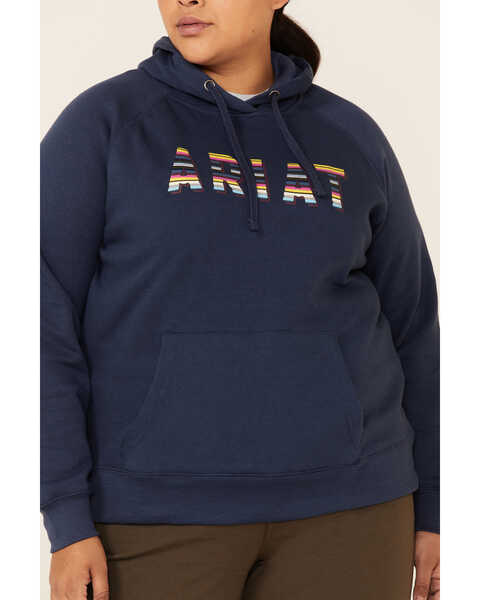 Image #3 - Ariat Women's R.E.A.L. Serape Logo Hoodie Sweatshirt - Plus, Navy, hi-res