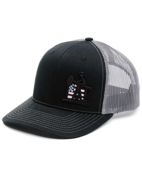 Oil Field Hats Men's Black & Grey US PJ Cowboy Embroidered Mesh-Back Ball Cap , Black, hi-res
