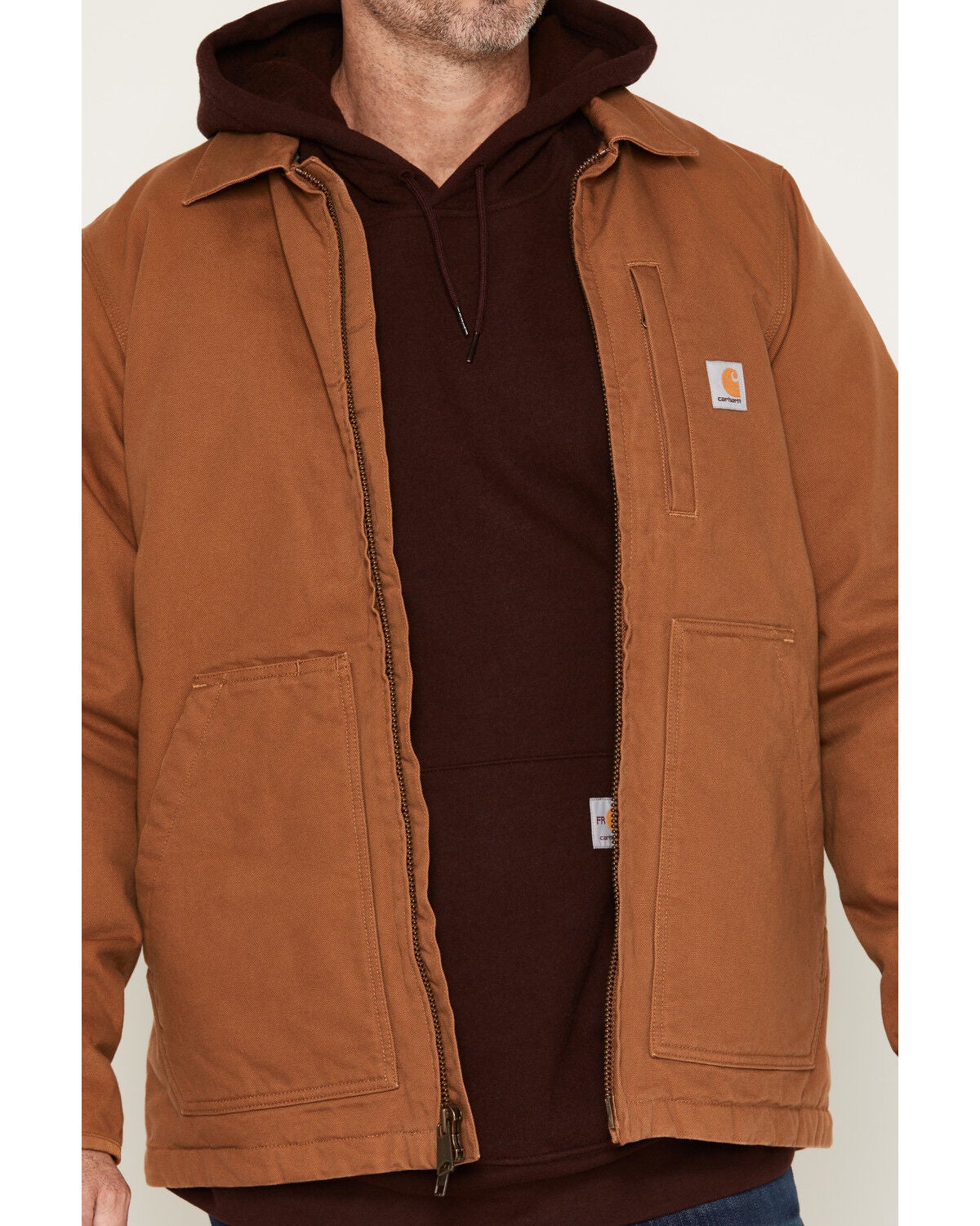 Image #3 - Carhartt Men's Loose Fit Washed Duck Sherpa Lined Coat, Brown, hi-res