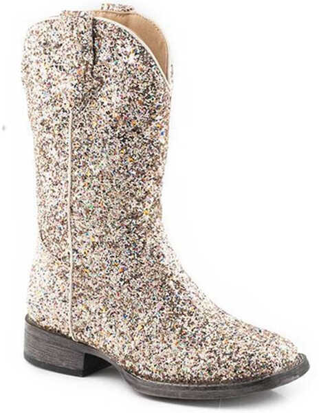 Image #1 - Roper Little Girls' Glitter Galore Western Boots - Square Toe, Tan, hi-res
