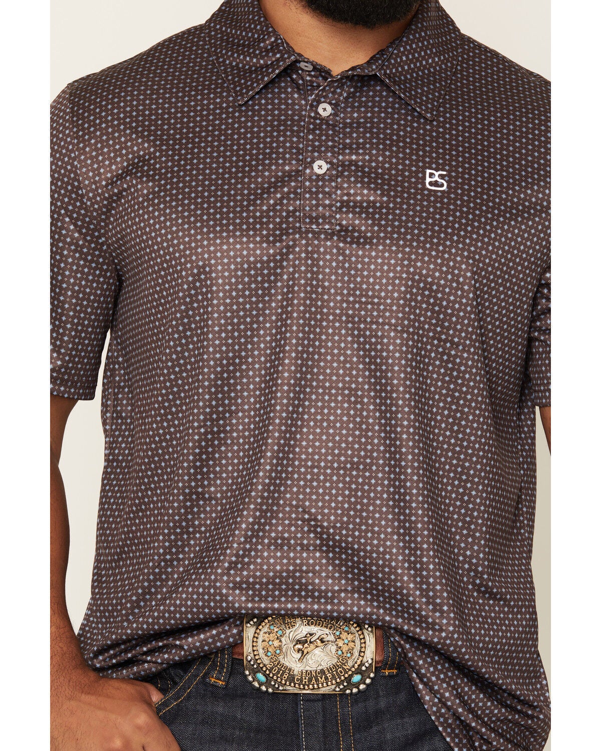 Image #3 - Panhandle Slim Men's Geo Print Short Sleeve Performance Polo, Brown, hi-res