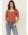 Image #1 - Shyanne Women's Tie-Front Short Sleeve Eyelet Top, Mauve, hi-res