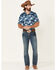 Rock & Roll Denim Men's Palm Tree Print Short Sleeve Polo Shirt , Blue, hi-res