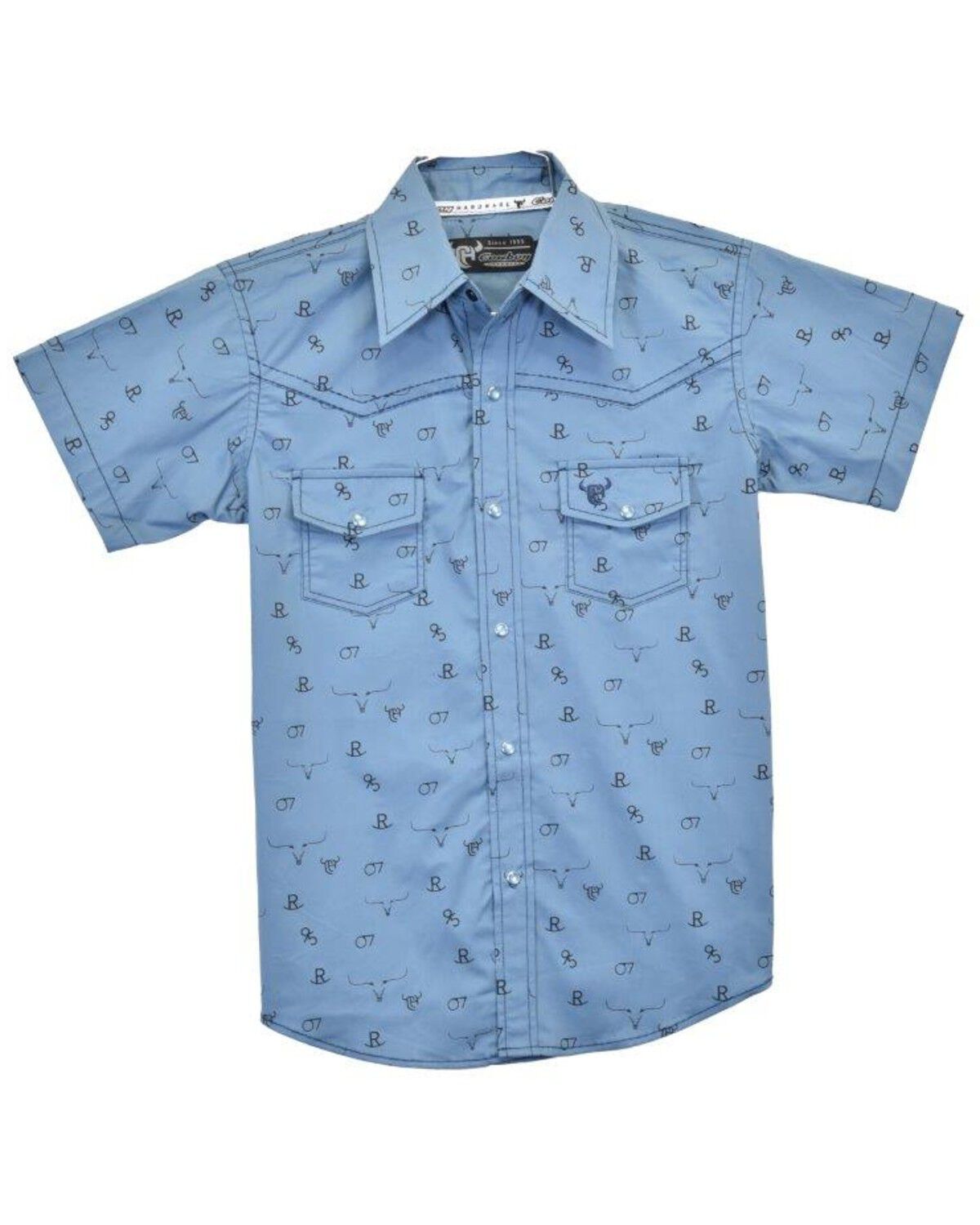 Image #1 - Cowboy Hardware Toddler Boys' Scattered Skull Short Sleeve Western Shirt, Blue, hi-res