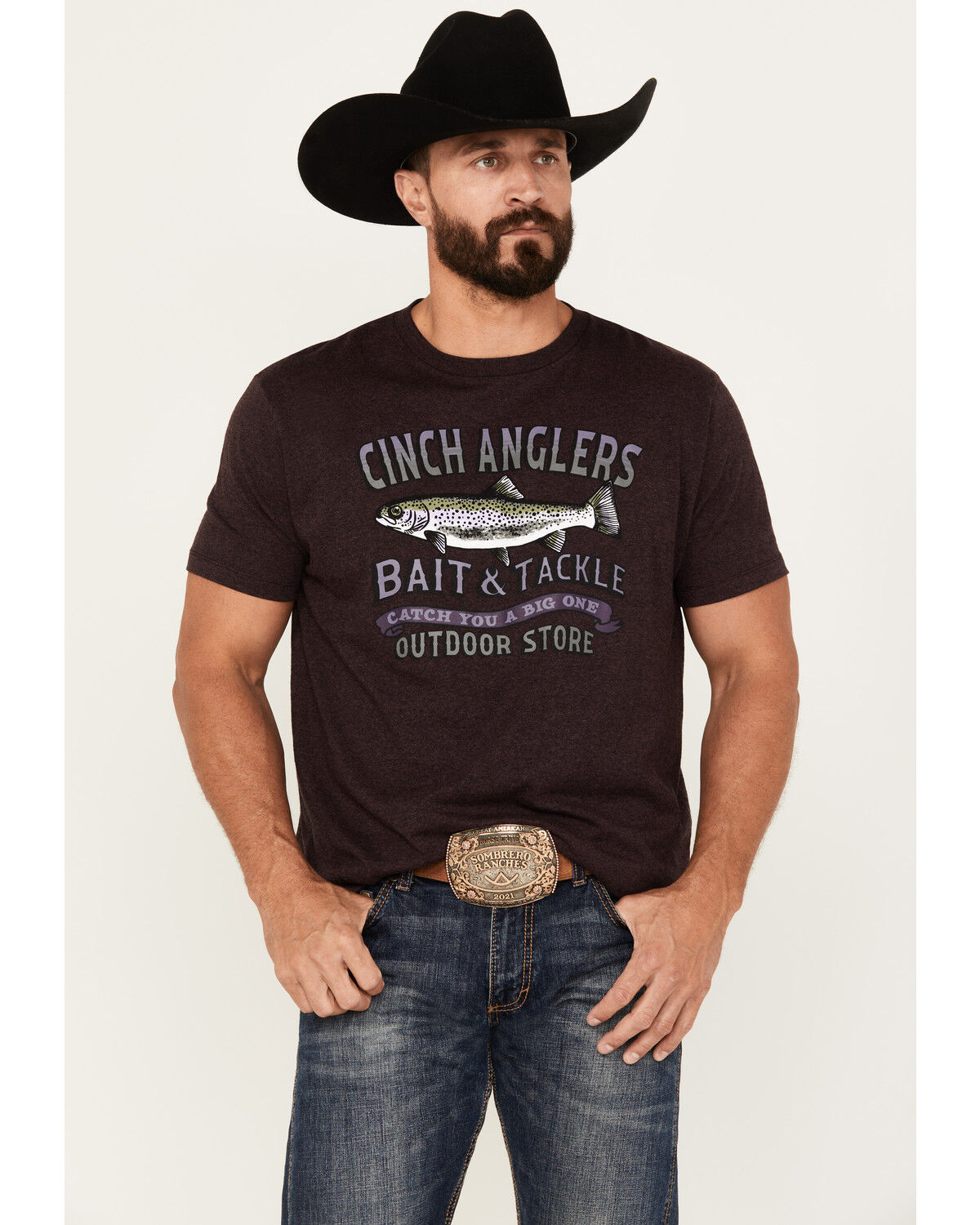 Image #1 - Cinch Men's Anglers Bait & Tackle Short Sleeve Graphic T-Shirt, Purple, hi-res