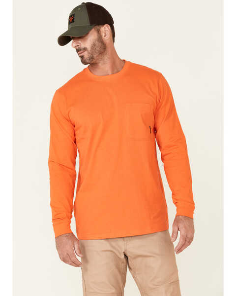 Hawx Men's Solid Orange Forge Long Sleeve Work Pocket T-Shirt , Orange, hi-res