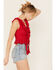 Image #2 - Miss Me Women's Textured Ruffle Tank Top, Red, hi-res