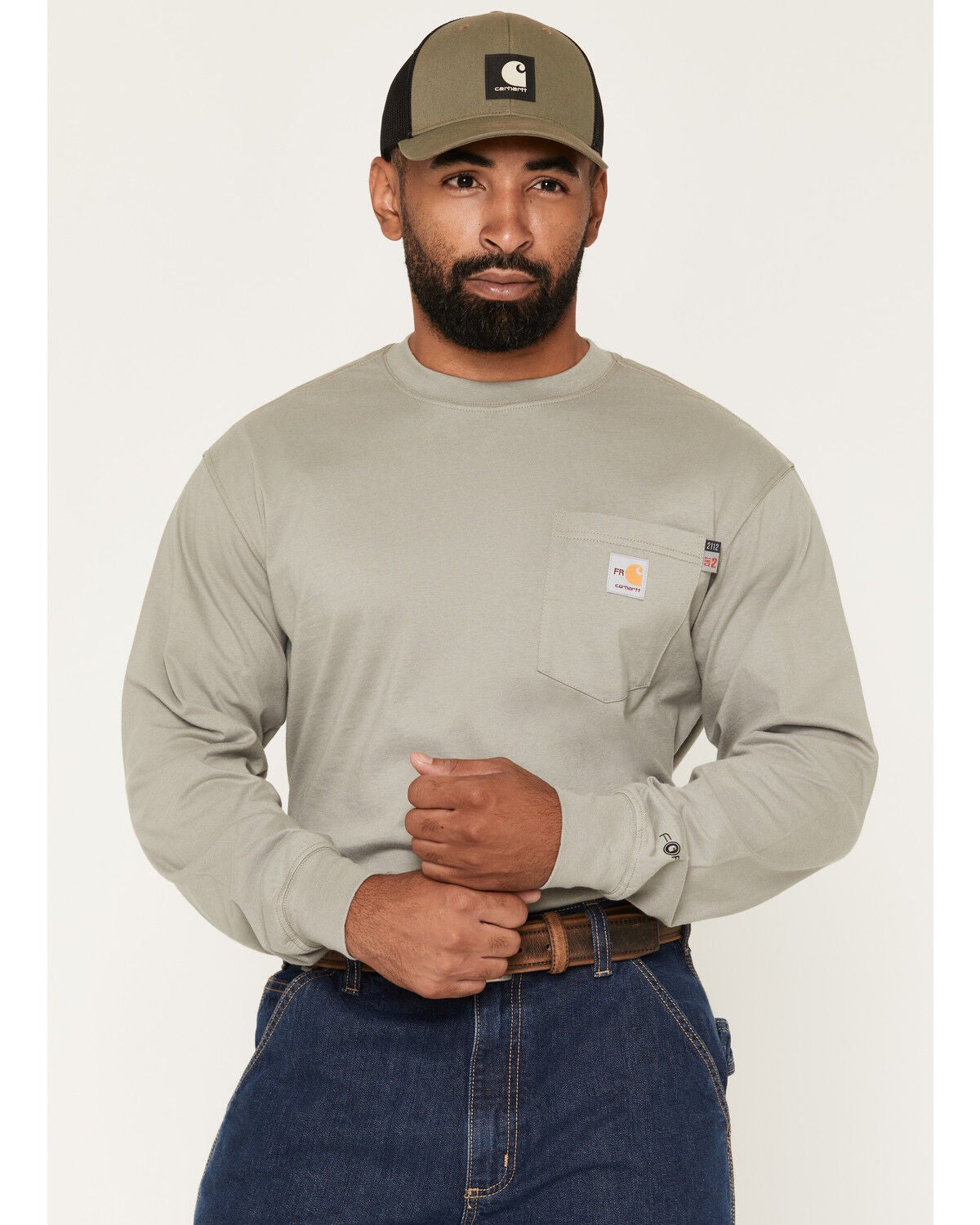Carhartt Men's FR Force Oil Rig Loose Long Sleeve Work Shirt, Off White, hi-res