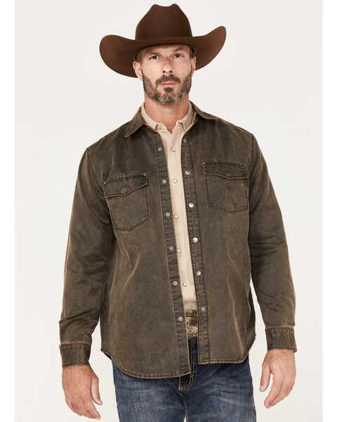 North River Men's Cotton Suede Snap Shirt Jacket, Dark Brown, hi-res