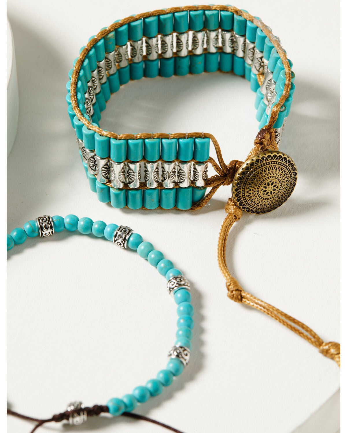 Image #2 - Shyanne Women's Beaded Pull Tie Bracelet Set - 2 Piece, Turquoise, hi-res