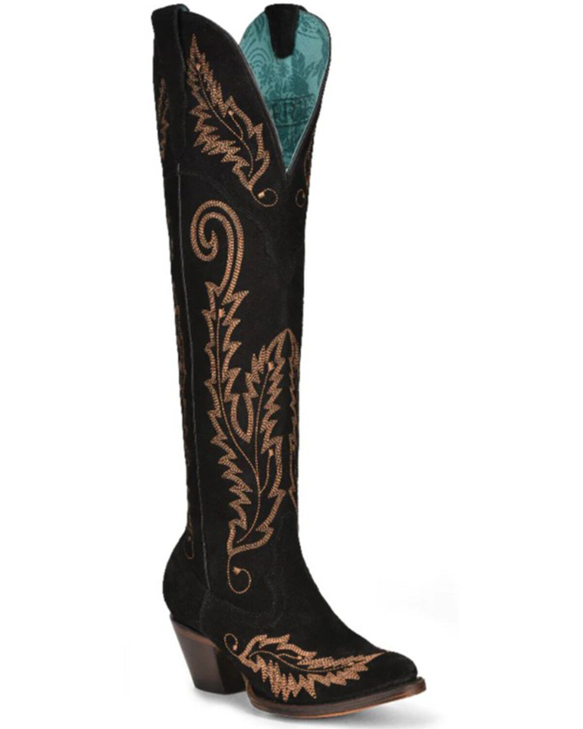 Image #1 - Corral Women's 15" Suede Embroidered Tall Western Boots - Round Toe, Black, hi-res