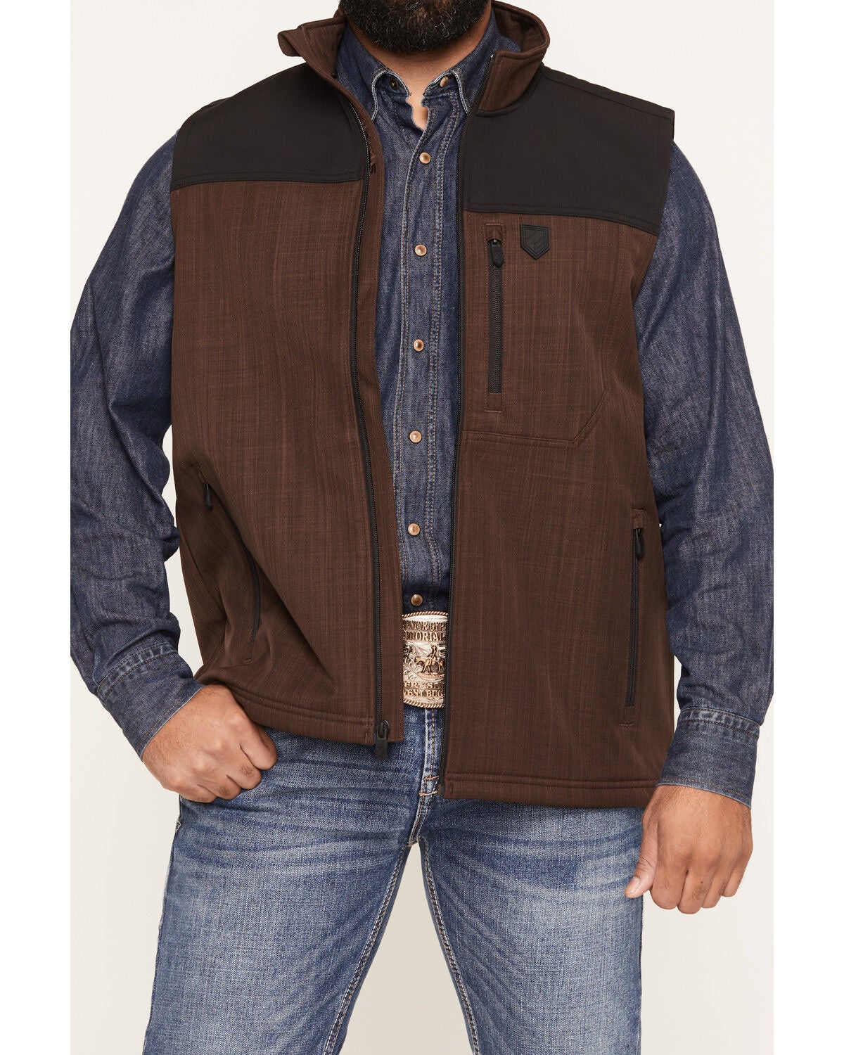Image #3 - RANK 45&reg; Men's Lakewood Color Block Softshell Vest, Coffee, hi-res