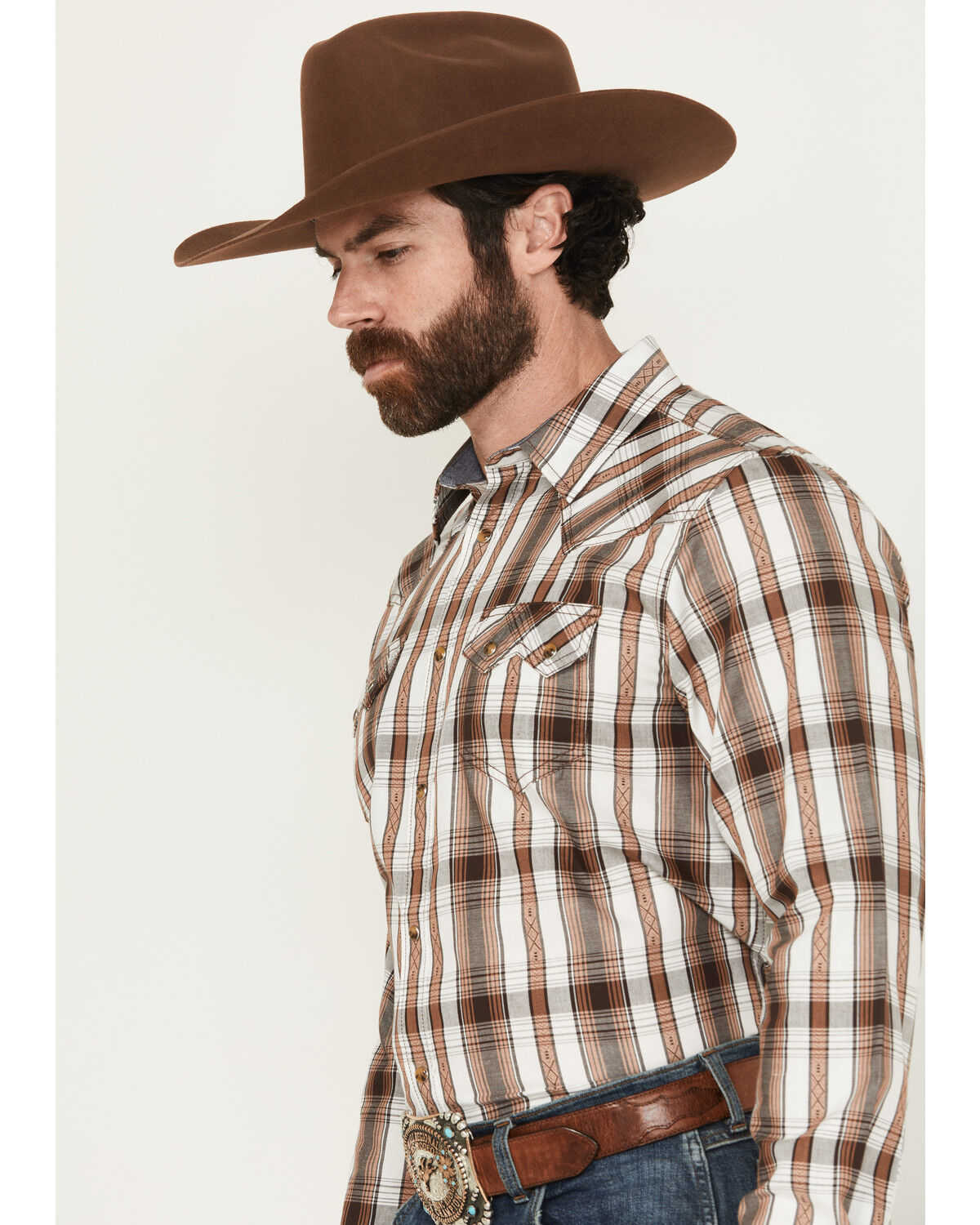 Image #2 - Cody James Men' Rodeo Plaid Print Long Sleeve Snap Western Shirt, Tan, hi-res