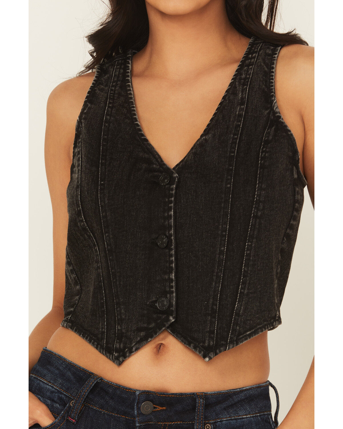 Image #4 - Blue B Women's Boot Barn Exclusive Denim Boot Stitch Embroidered Vest, Black, hi-res