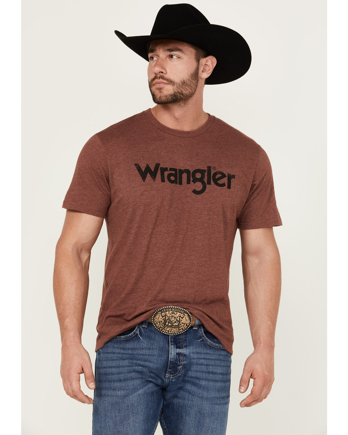 Image #1 - Wrangler Men's Basic Logo Short Sleeve Graphic Print T-Shirt, Burgundy, hi-res