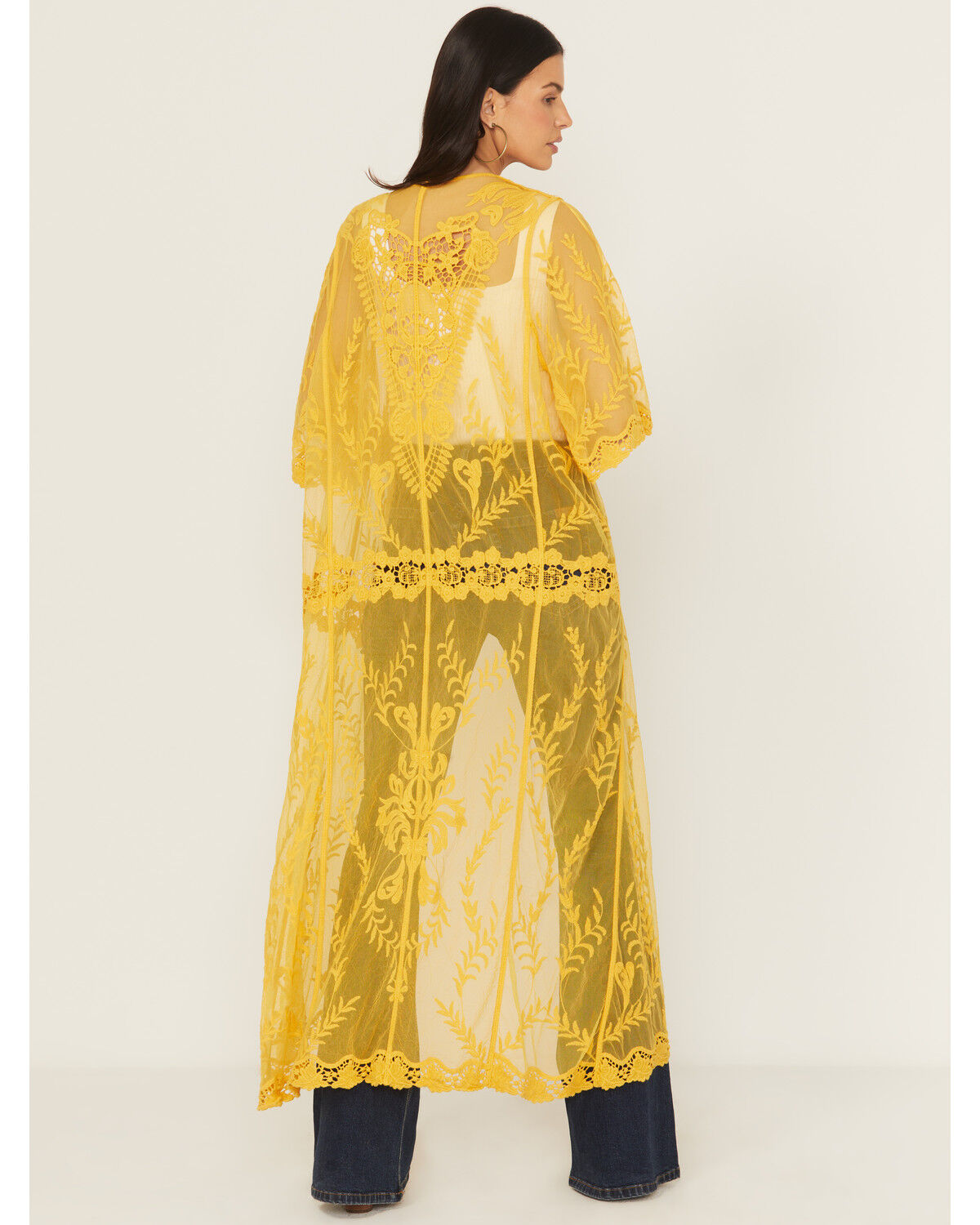 Image #4 - Shyanne Women's Embroidered Mesh Kimono, Gold, hi-res