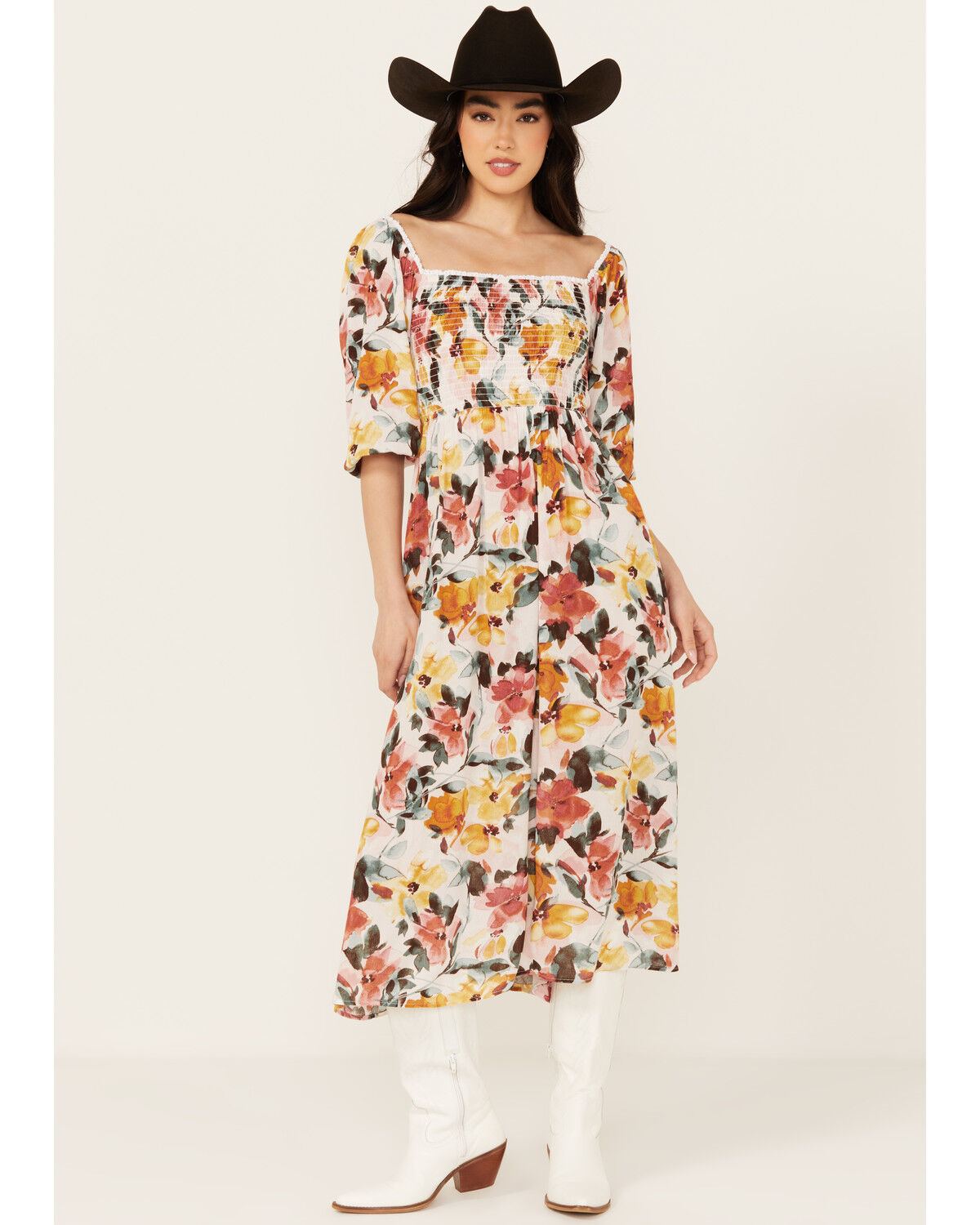 Image #2 - Wild Moss Women's Floral Print Midi Dress, Multi, hi-res