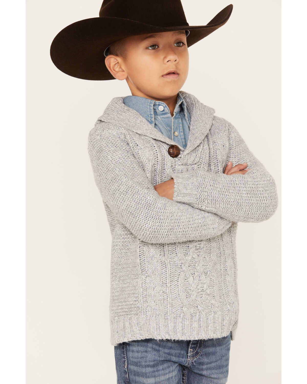 Image #2 - Cotton & Rye Boys' Cable Knit Sweater, Grey, hi-res