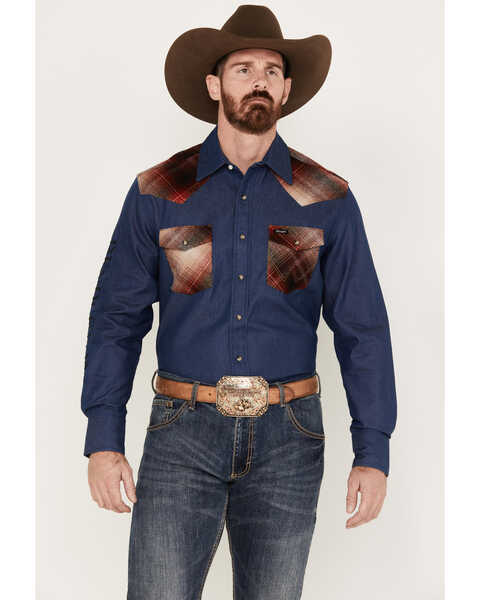Wrangler Men's Pendleton Long Sleeve Western Work Shirt, Dark Medium Wash, hi-res