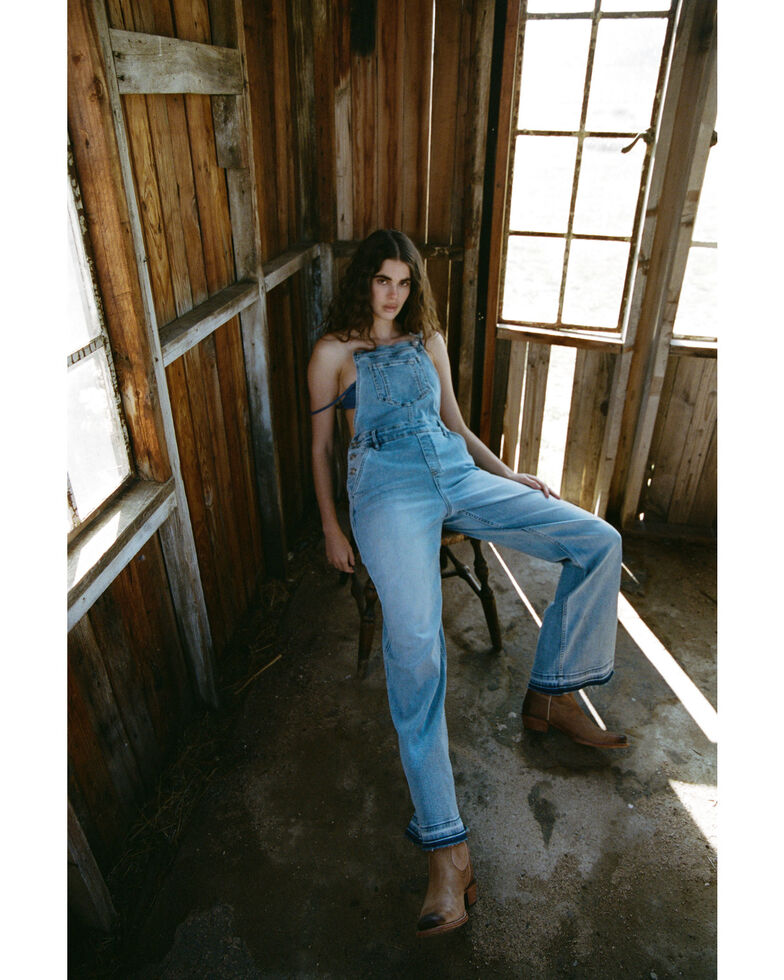 Cleo + Wolf Women's Relaxed Release Hem Denim Overalls, Medium Wash, hi-res