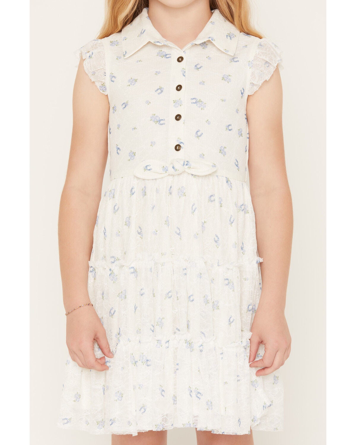 Image #3 - Sugar California Girls' Horseshoe Floral Print Lace Button-Down Dress, White, hi-res