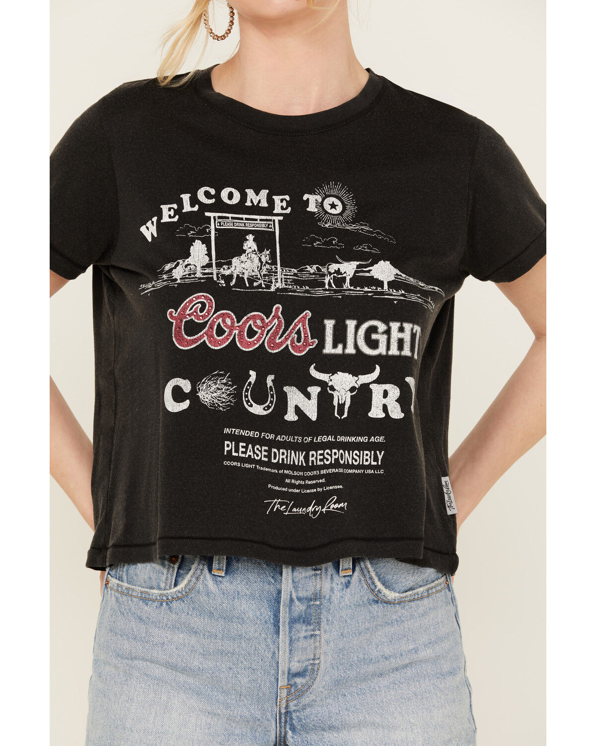 Image #3 - The Laundry Room Women's Rhinestone Coors Neon Light Short Sleeve Graphic Tee, Black, hi-res