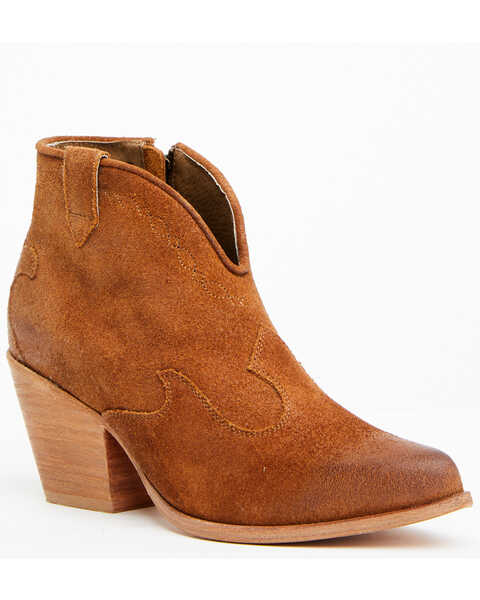 Shyanne Women's Jodi Suede Leather Booties - Pointed Toe , Cognac, hi-res