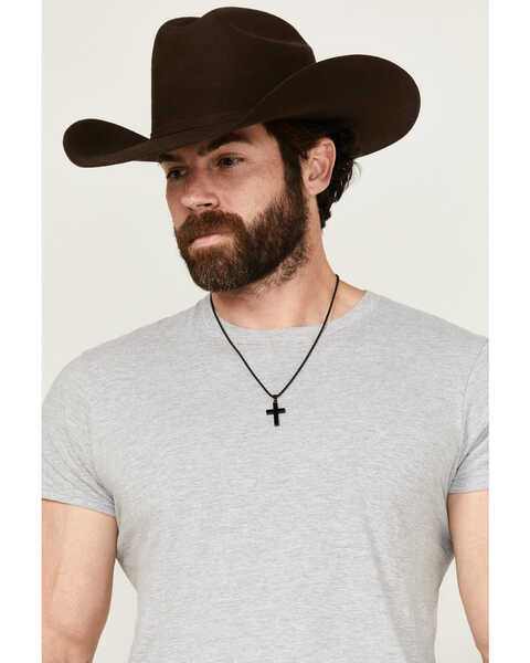Image #1 - Cody James Men's Matte Black Inlay Cross Necklace , Black, hi-res