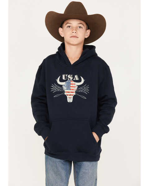 Image #1 - Cody James Boys' Bull Flag Hooded Sweatshirt, Navy, hi-res