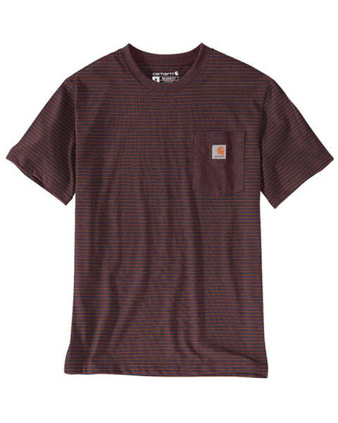 Image #1 - Carhartt Men's Relaxed Fit Heavyweight Striped Print Short Sleeve T-Shirt - Tall , Wine, hi-res