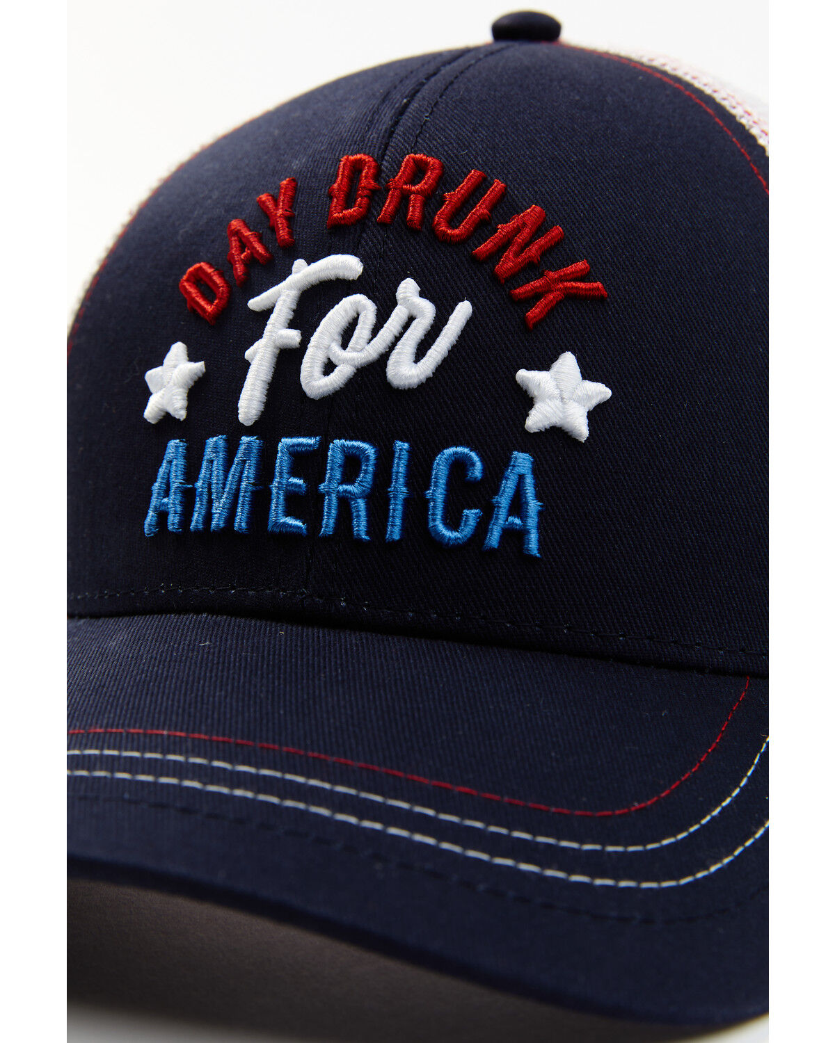 Image #2 - Shyanne Women's Day Drunk For America Embroidered Mesh-Back Ball Cap, Red/white/blue, hi-res