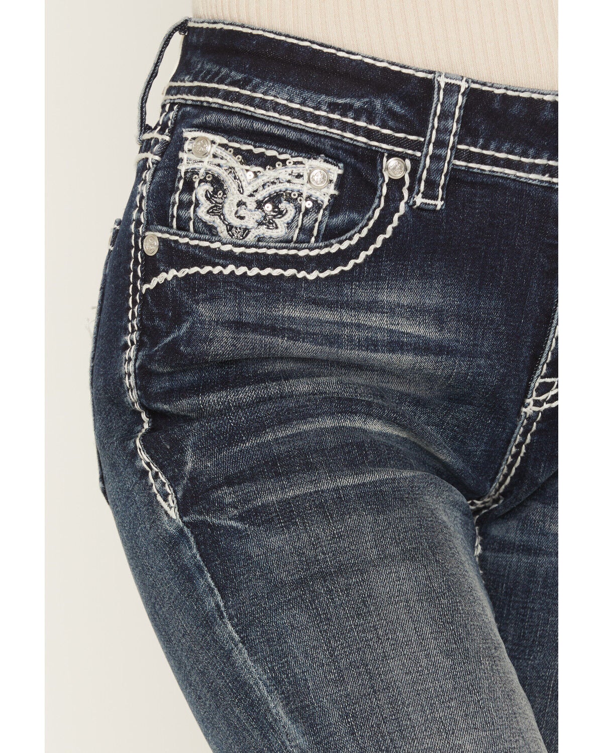Image #4 - Grace in LA Women's Medium Wash Mid Rise Embellished Bootcut Stretch Denim Jeans, Medium Wash, hi-res