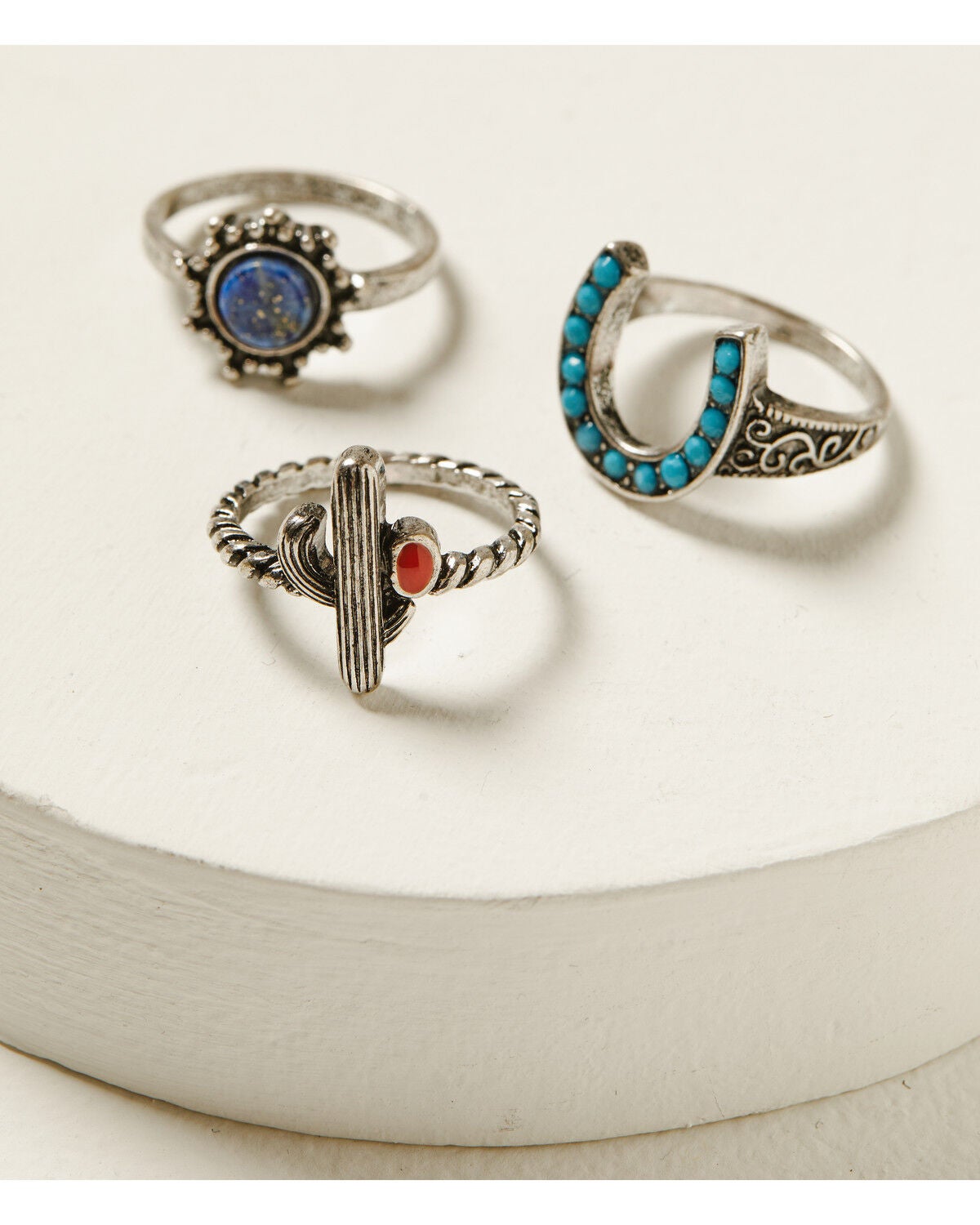 Image #1 - Shyanne Women's Silver 3-piece Cactus & Horseshoe Ring Set, Silver, hi-res