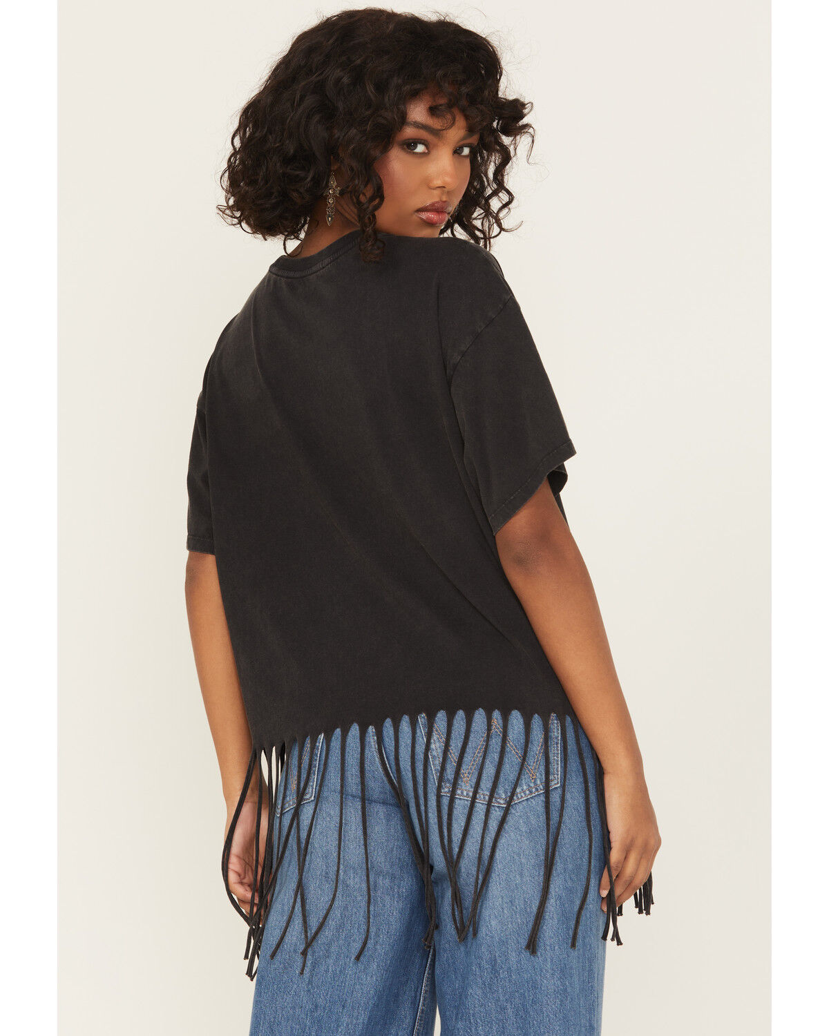 Image #4 - Rock & Roll Denim Women's Steer Short Sleeve Fringe Graphic Tee, Black, hi-res