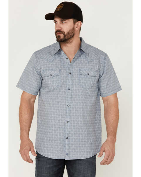 Image #1 - Moonshine Spirit Men's Date Night Print Short Sleeve Snap Western Shirt , Medium Blue, hi-res
