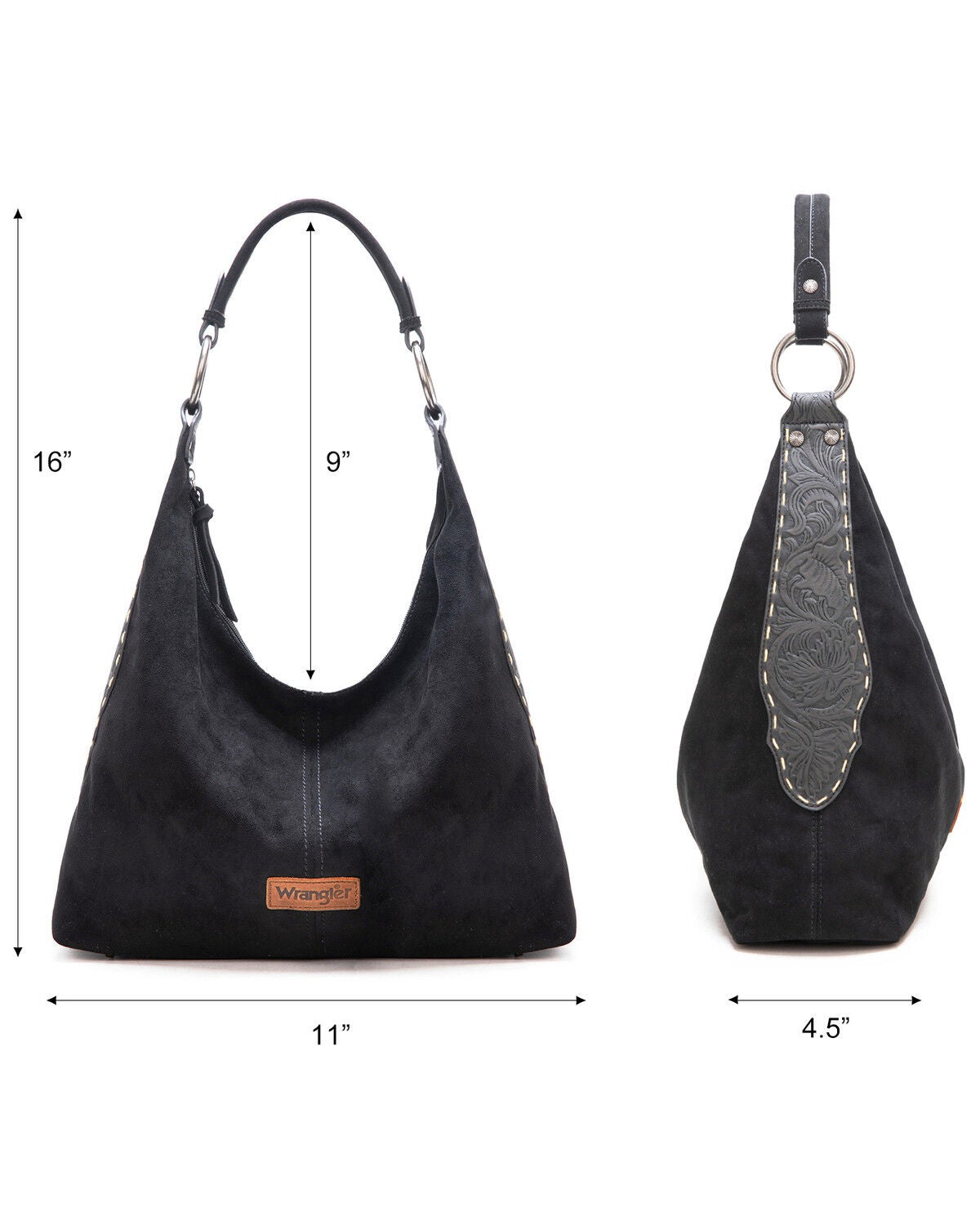 Image #5 - Wrangler Women's Floral Tooled Hobo Bag with Pouch, Black, hi-res