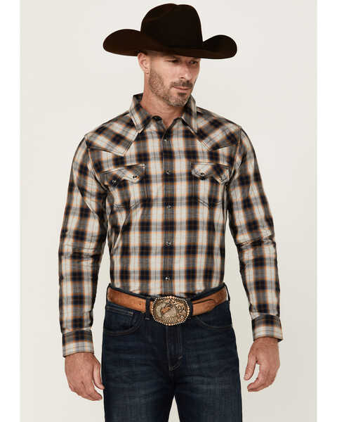 Cody James Men's Desert Nights Plaid Print Long Sleeve Snap Western Shirt , Navy, hi-res