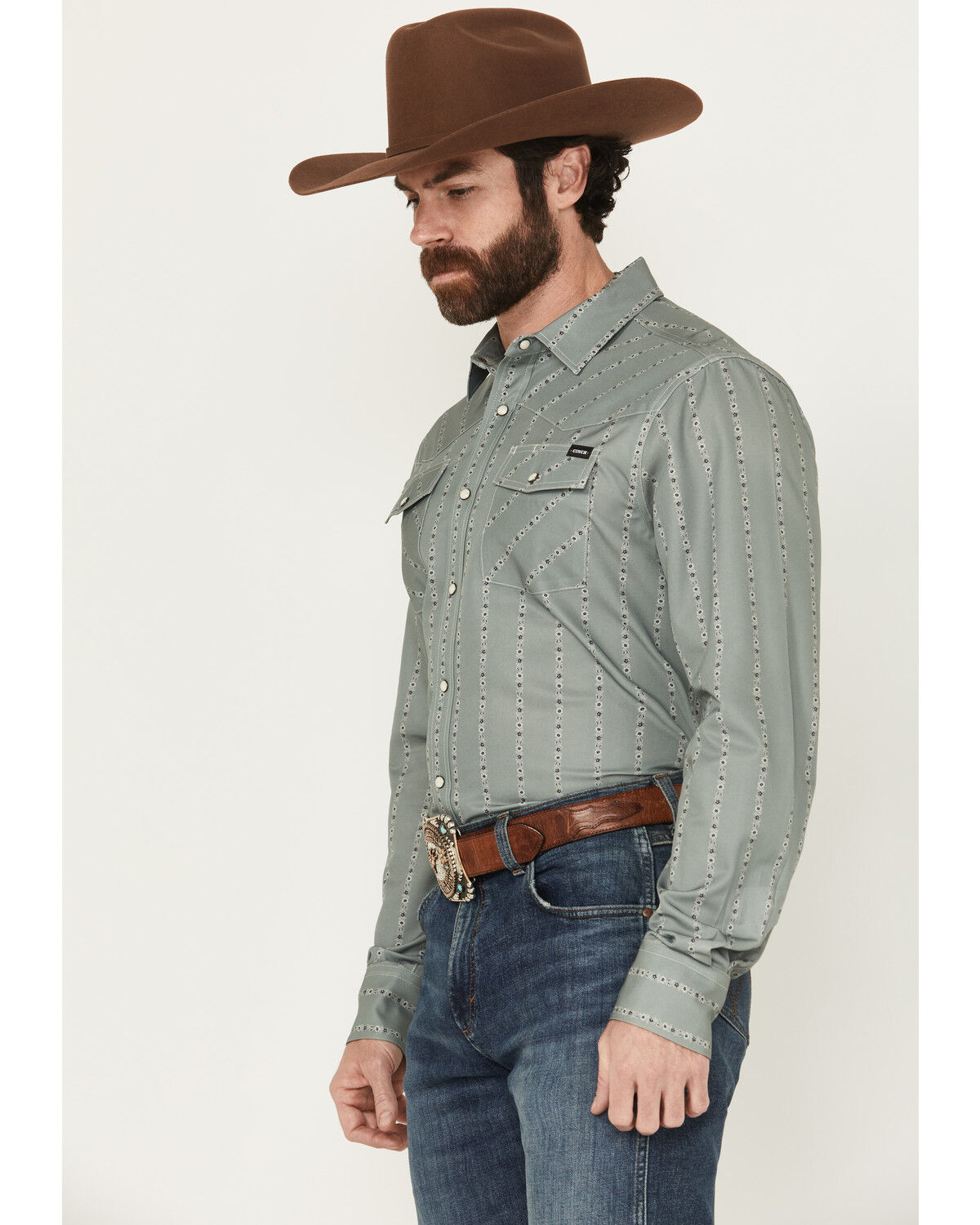 Image #2 - Cinch Men's Floral Striped Long Sleeve Snap Performance Western Shirt, Olive, hi-res