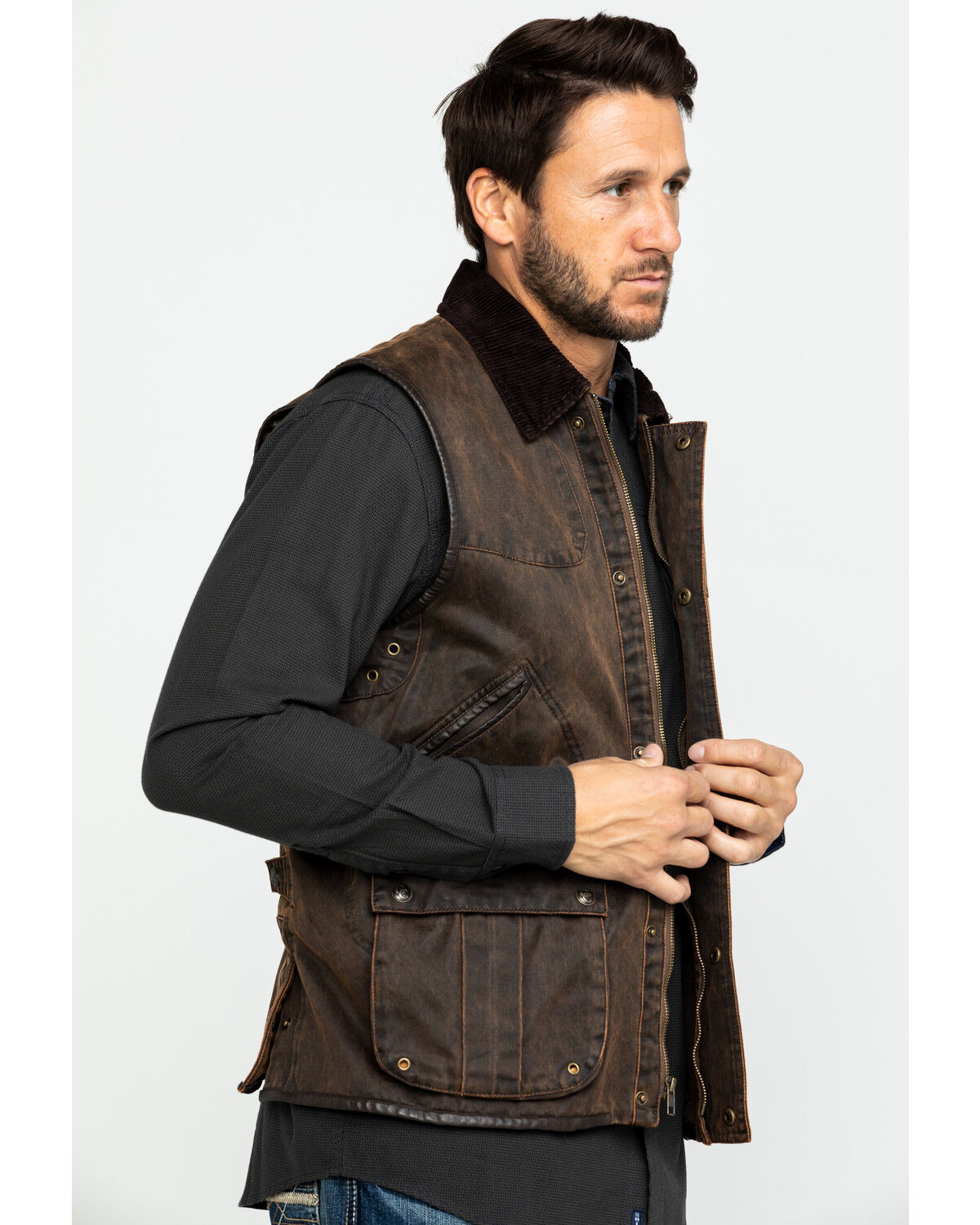 Image #3 - Cripple Creek Men's Enzyme Washed Cotton Concealed Carry Vest, Dark Brown, hi-res