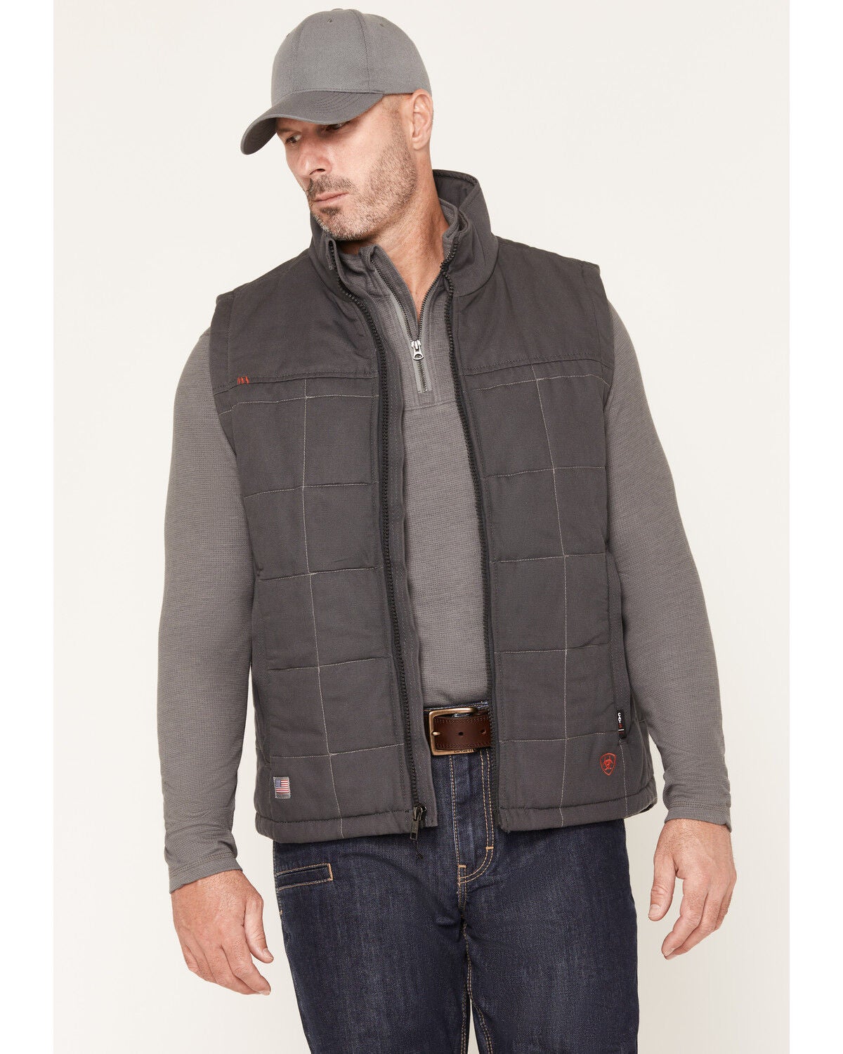 Ariat Men's FR Crius Insulated Zip-Front Work Vest, Grey, hi-res