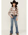 Roper Girls' Plaid Print Embroidered Long Sleeve Western Snap Shirt, Brown, hi-res