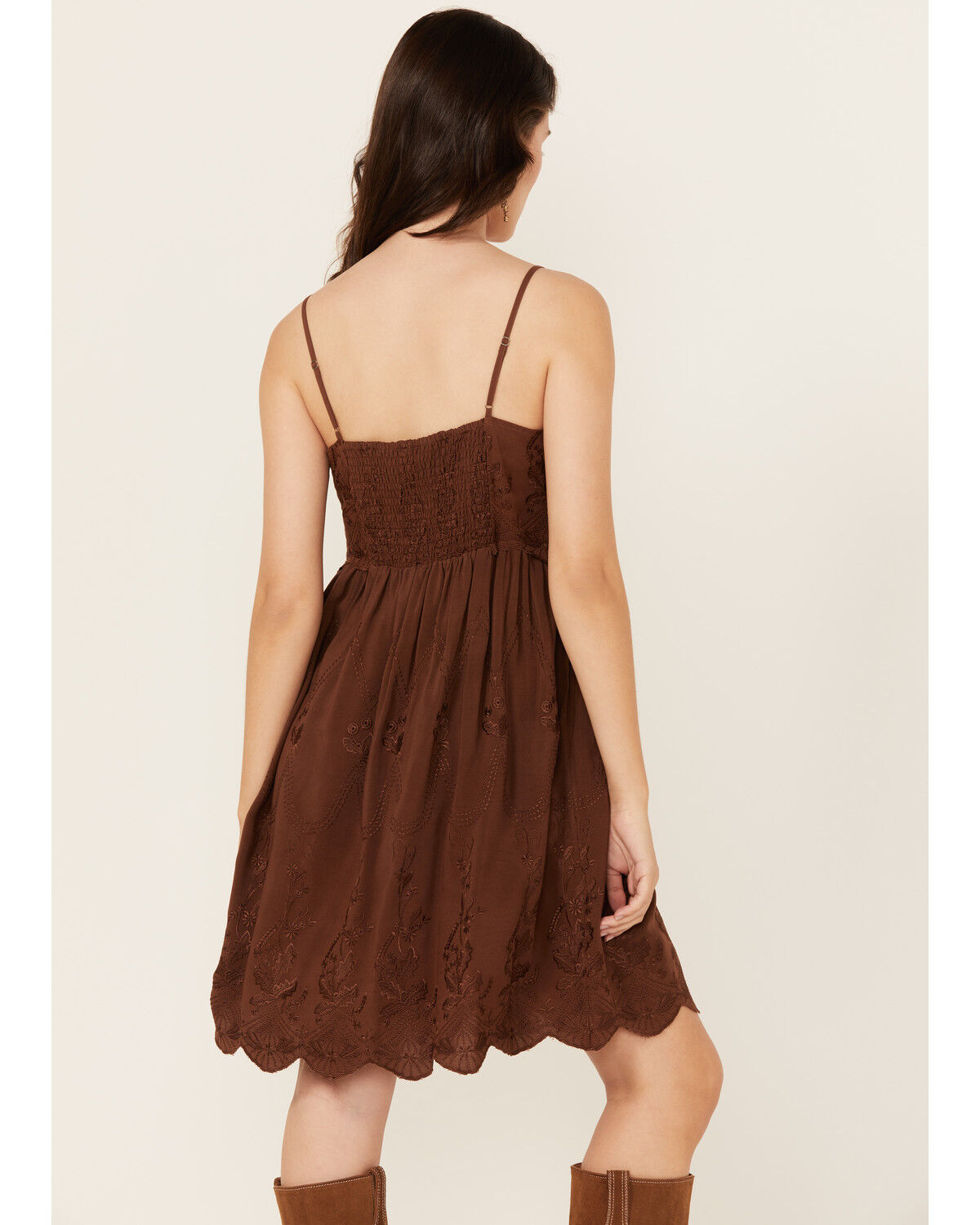 Image #4 - Cleo + Wolf Women's Brina Embroidered Mini Dress, Chocolate, hi-res