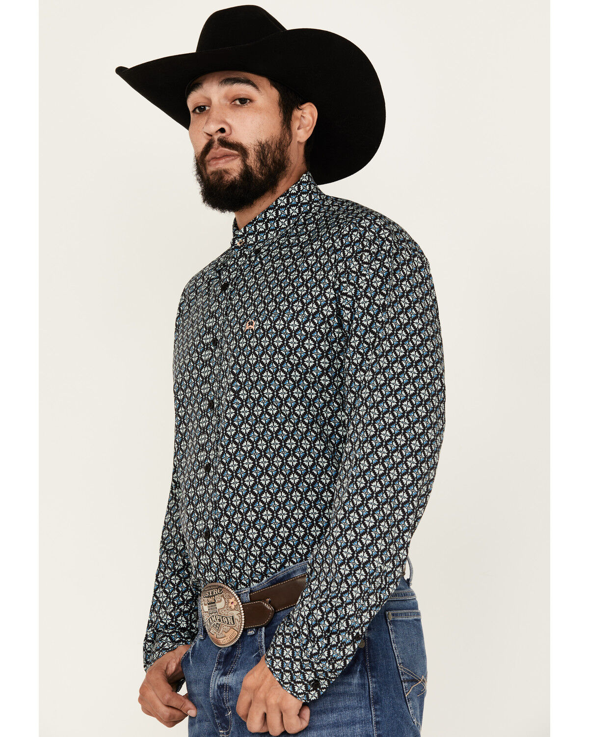 Image #2 - Cinch Men's ARENAFLEX® Medallion Geo Print Long Sleeve Button-Down Performance Stretch Western Shirt, Black, hi-res