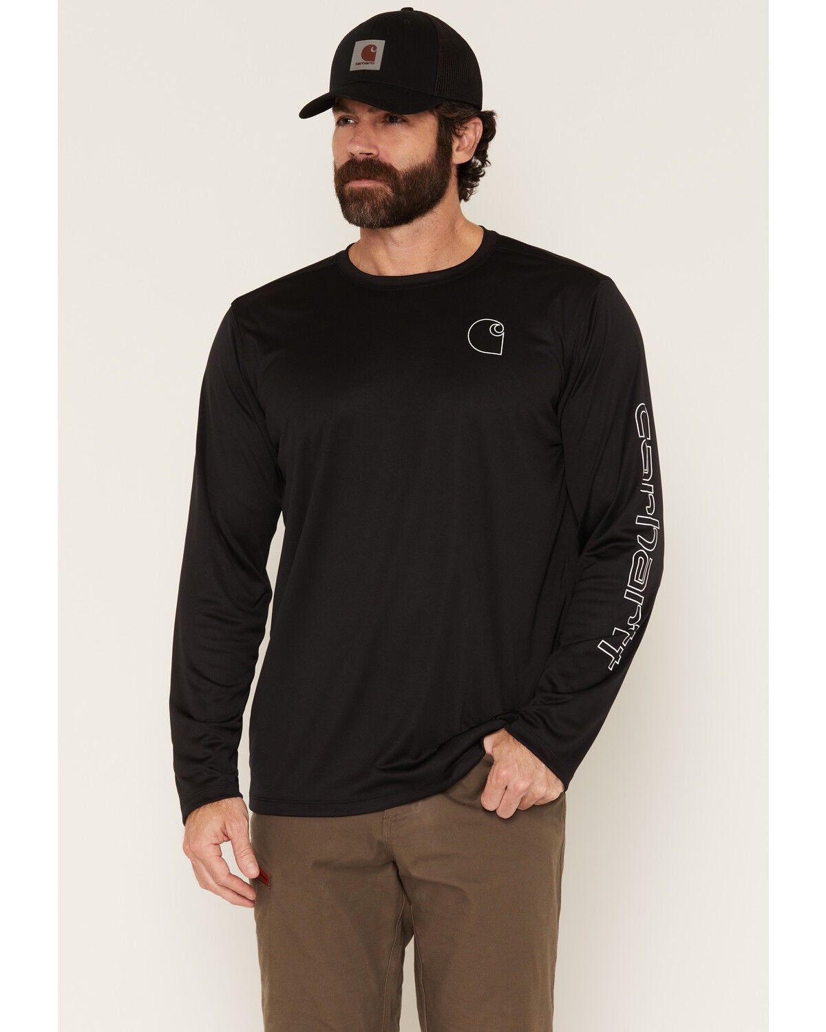 Carhartt Men's Force Sun Defender&trade; Lightweight Long Sleeve Graphic T-Shirt, Black, hi-res