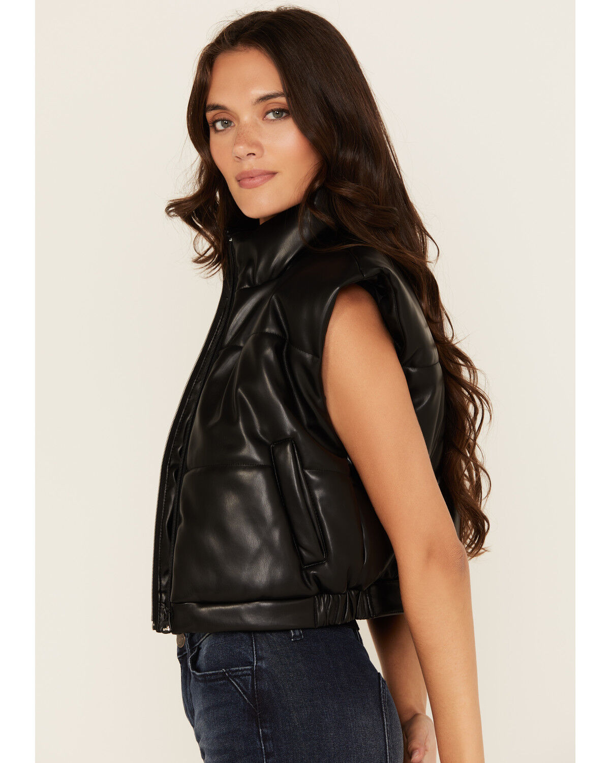 Image #3 - Stoosh Women's Faux Leather Puffer Vest, Black, hi-res