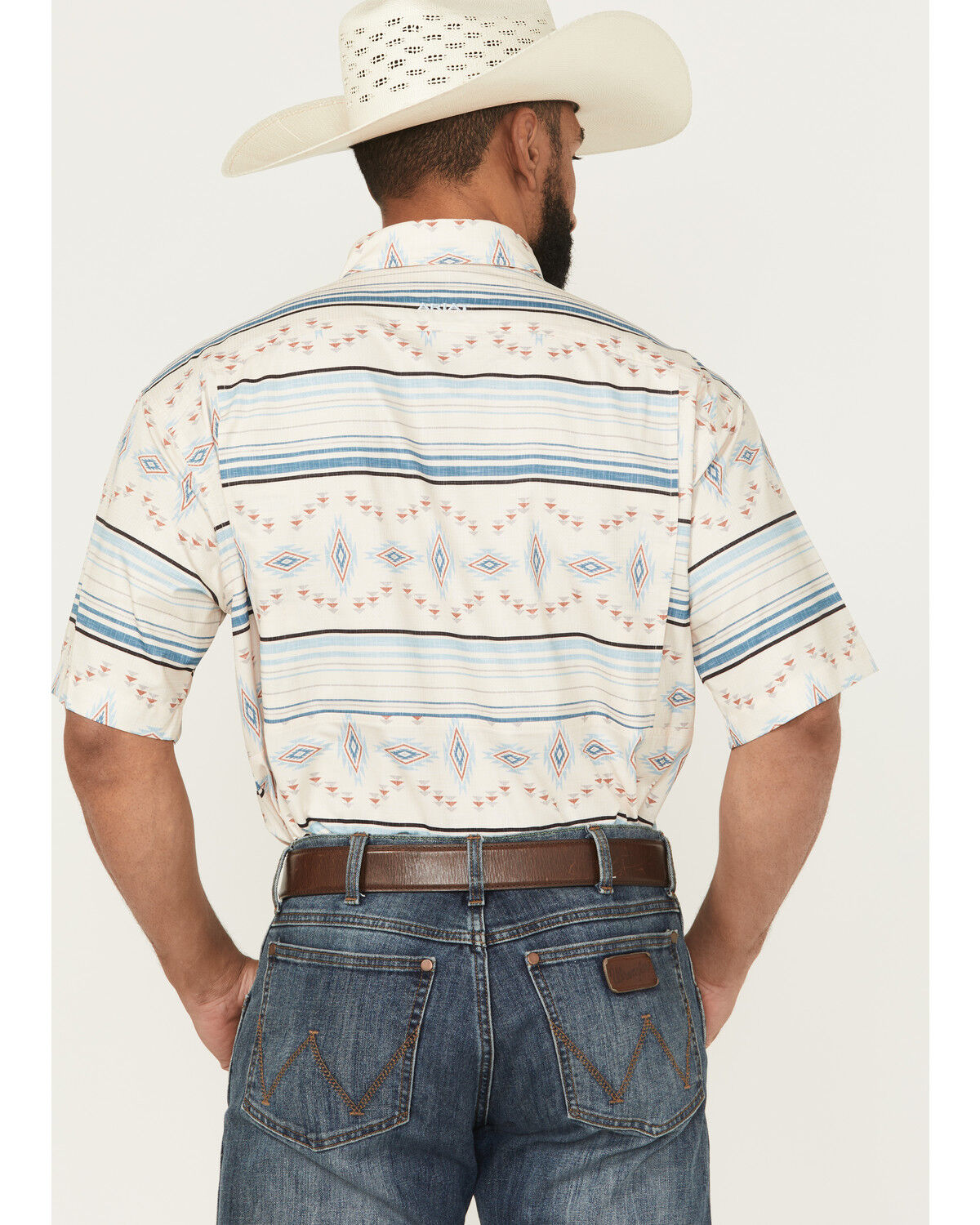 Image #4 - Ariat Men's VenTek Southwestern Striped Short Sleeve Button-Down Western Shirt, Tan, hi-res