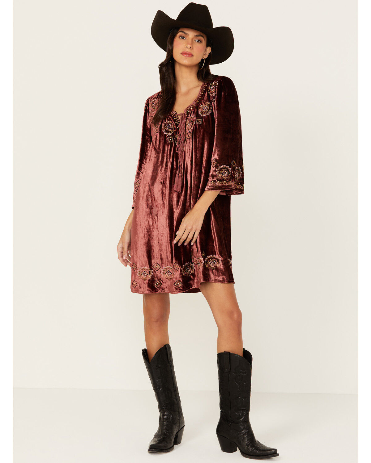 Image #1 - Shyanne Women's Velvet Beaded Mini Dress, Dark Red, hi-res